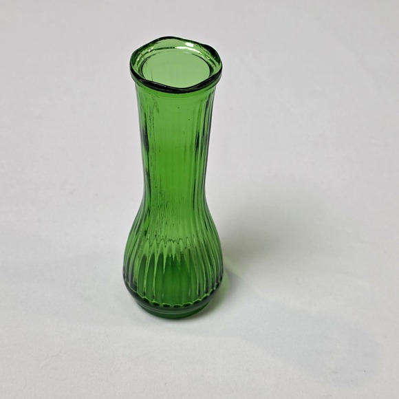 Jeannette Glass Other - C.F.G. Emerald Green‎ Bud Stem Vase Textured Ridged Art Glass 6 Inches Vintage
